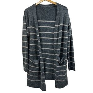 Soft and Cozy Gray Striped Cardigan Oversized Sweater, Medium / Large